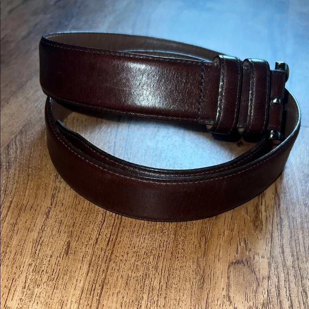 Allen Edmonds Brown Leather Dress Belt with Silver Buckle